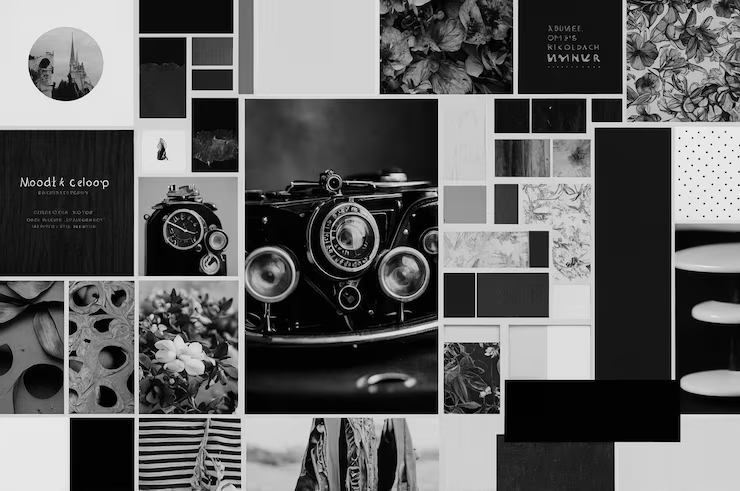 Monochrome Between Worlds visual collage