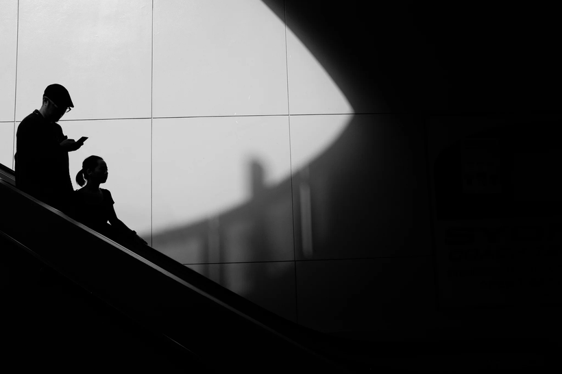 Escalator in light and shadow